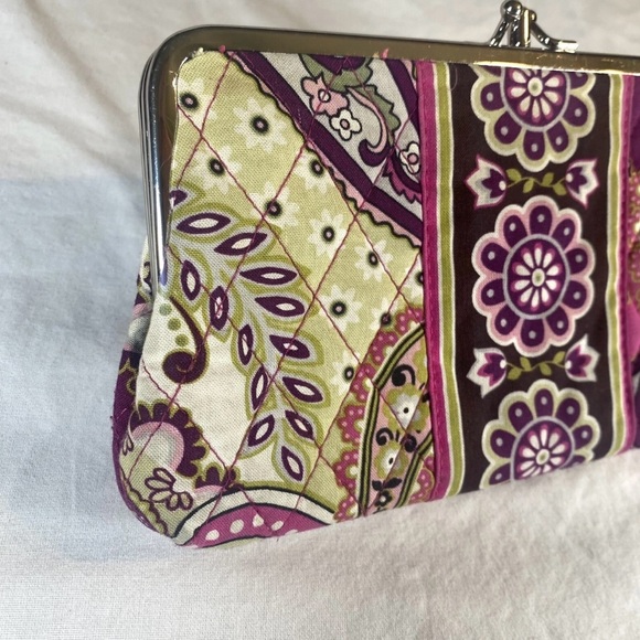 Vera Bradley Snap Top Quilted Paisley Wallet Maroon Olive Green Pink - Picture 3 of 16